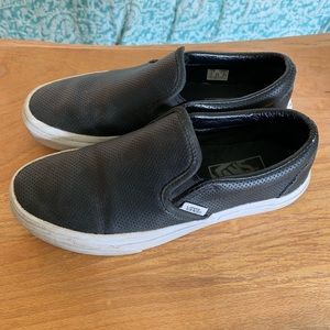 Vans black leather slip on
